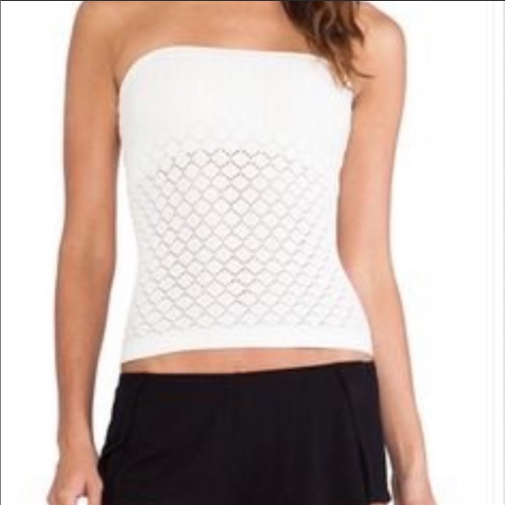 Free People White Strapless Crochet Tube Top